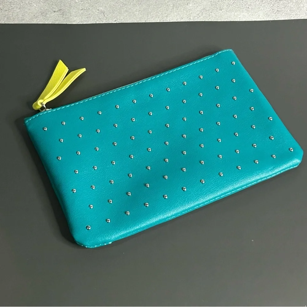 Ipsy Teal Studded Cosmetic Bag with Yellow Zipper